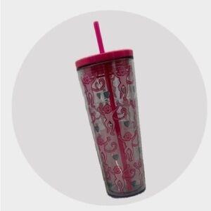Starbucks Pink Roller Rabbit Monkey Pattern Tumbler with Straw